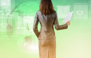businesswoman in front of icons concept