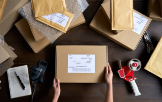 Close up of business mail on a desk of boxes and packages symbolizing Business Process Outsourcing