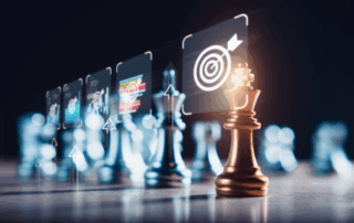 Conceptual image for business continuity solutions - a chess board with targets on the king chess piece.