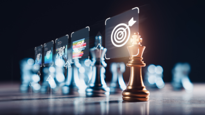 Conceptual image for business continuity solutions - a chess board with targets on the king chess piece.