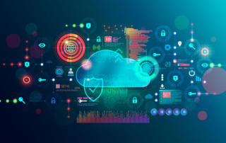Conceptual image of IT Support Services with a cloud icon, security shields, locks, keys, and more.