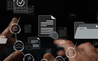 Illustration showing how documents move through connected business workflows and systems.