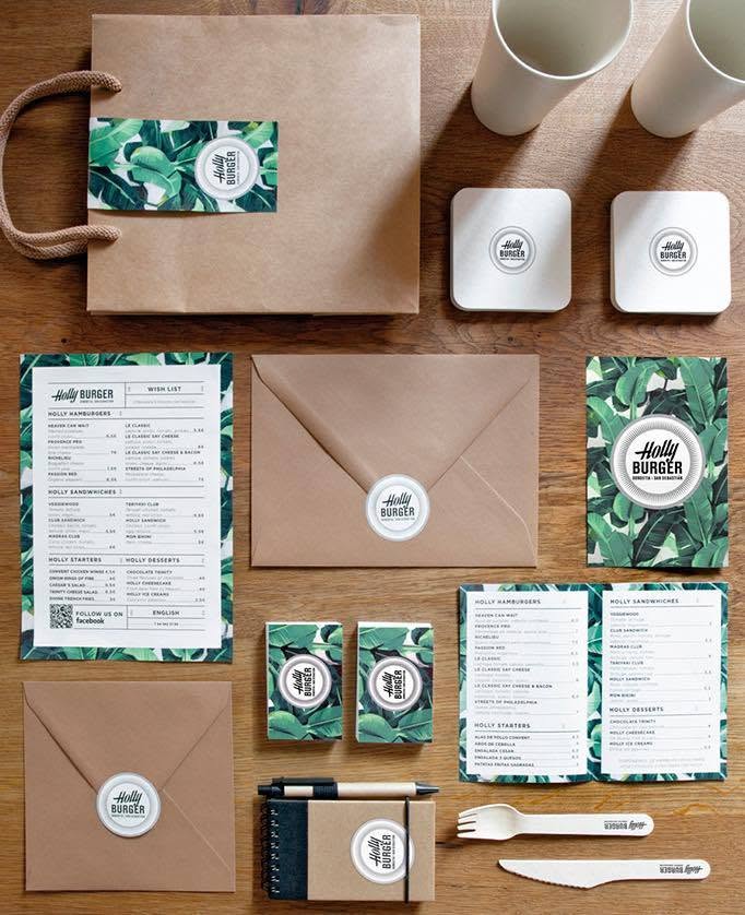 Holly Burger Custom Branded Print Materials | Media Copy Custom printed Holly Burger branding materials, including restaurant menus, branded packaging, stationery, and promotional items.